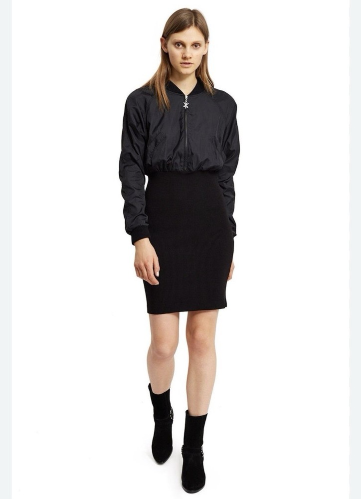 OPENING CEREMONY Revolve Black XS Torch Mixed Media Bomber Ribbed Sweater Dress