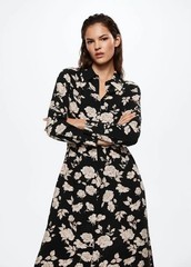 Mango MNG BLACK FLORAL VISCOSE SHIRT DRESS BUTTON DOWN XS/2