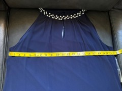 S.L. FASHIONS Shift Dress Sz 16 Navy Sheer Overlay Beaded Neck Cold Shoulder NWT