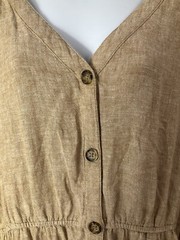 Time and True Dress Womens 22 Beige Linen Blend Maxi Button Up Tie Sleeve Boho