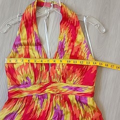 Kay Unger Red Green Abstract Maxi Halter Neck Dress 6 Summer Silk Flowy Backless