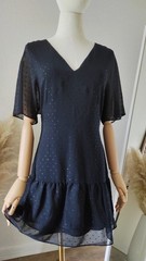AllSaints Marley Shimmer Black Mini Dress V-Neck Ruffle Flutter Sleeve US 2 UK 6