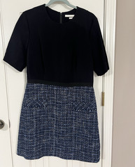 Jason Wu Black/Blue Tweed Shift Dress – Short Sleeve Knee Length, Size 14