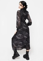 Disturbia Revelation Chiffon High Neck Midaxi Dress Black Gothic Plus Sz 20 UK