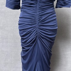 Tadashi Shoji Gown S Blue Ruched Draped Off Shoulder Mother Bride Formal Evening