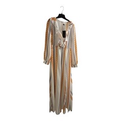 Chain Print Split Thigh Plunge Neck Ruffle Maxi Event Flowy Dress Size Large