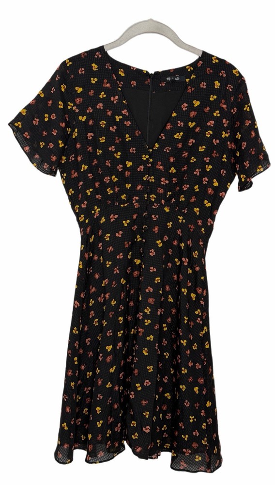 MADEWELL 100% Silk Button-Front Swing Dress in Black Feline Floral Size 00