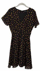 MADEWELL 100% Silk Button-Front Swing Dress in Black Feline Floral Size 00