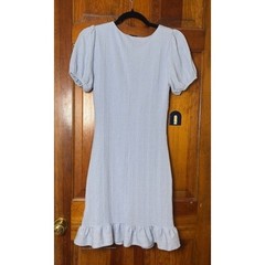 Lost + Wander Mini Dress Womens Small Blue Ruffle Puff Sleeve Tie Front