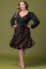 Kiyonna Dress Chelsea Embroidered Cocktail Style Sze 10 12 Balloon Sleeves Party