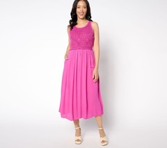 Destination 365 Women&rsquo;s Petite Dress PM Crinkle Chiffon Crochet Maxi Pink