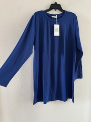 Women Round Neck Long Sleeves shirt midi Dress Elegant Side Split Pullover Large
