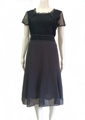 Brand | Black | Size M | Polyester | Pinstripe Lace Mesh Midi Dress
