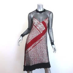 Altuzarra Kleber Layered Fishnet Long Sleeve Dress Black/Red Size 36