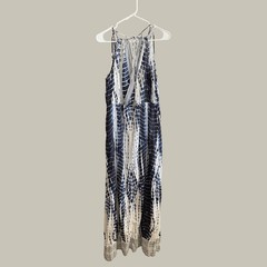Venus Womens XL Blue White Tie Dye Maxi Dress Boho Tassel Halter V-Neck 60in L