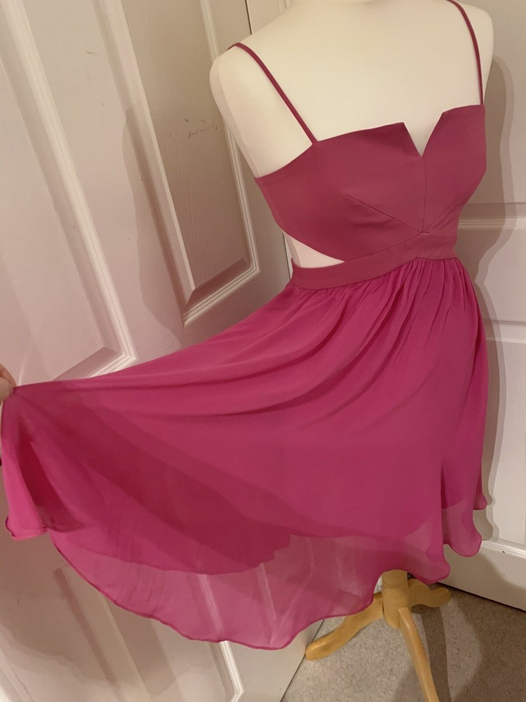 CORE SPIRIT Pink Cut Out Dress S Viscose Bodice Organza Sheer Chiffon EMBELLISH