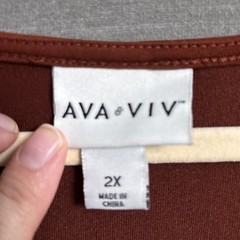 Ava Viv Dress 2X Rust V neck Midi Casual Boho Minimalist Soft Plus Boho