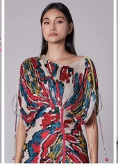 Saaksha & Kinni Multi Color Micro Pleated Kaftan Dress Sz L