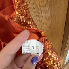 Orange Sequin V-Neck Lace-Up Open Back Mini Slip Dress Women’s Size 9