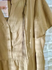 KIRUNDO Tan Solid Button-Front Midi Shirt Dress V-Neck Flutter Sleeve XL