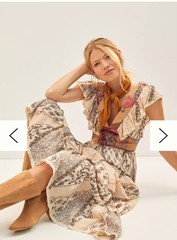 Anthropologie Patchwork Ruffle V-Neck Maxi Dress Beige Multicolor M. New