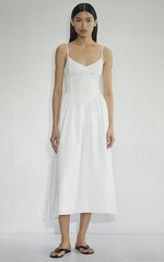 Aritzia Wilfred White Linen Spaghetti Strap Flared Influence Maxi Dress SZ 4