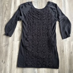 Anthropologie Cluny Embroidered Black Silk Cashmere Blend Dress Size Medium