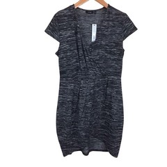 Apt. 9 Faux Wrap Dress L Black Grey White Knit Cap Sleeves NWT