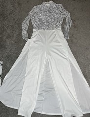 VERWIN White Sequins Jumpsuit Dress Overlay Elegant Fashion Wedding Sz M New #B