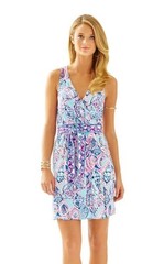 Lilly Pulitzer BELLINA WRAP DRESS Shell Me About It Blue Pink M 97172