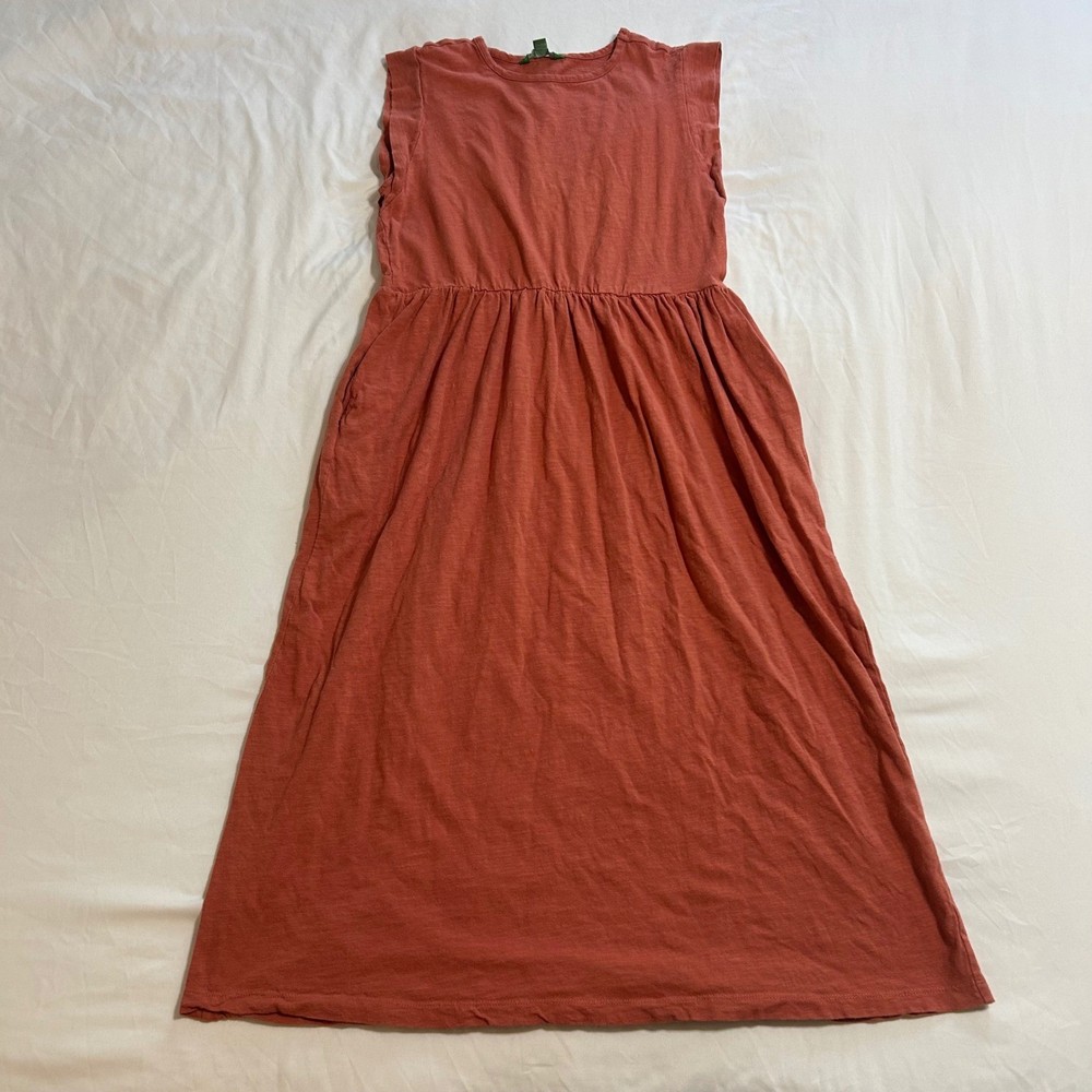 Dip Womens Sleeveless Cotton Slub Jersey Midi Dress Rust Terracotta Orange Small