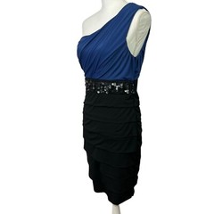 Studio Y Women’s One Shoulder Dress Sz Medium Blue/Black Sequins Side Zipper
