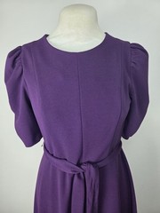 DKNY Women Size 8 Puff Ruched Sleeve Midi Dress Purple Tie Waist