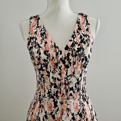 WHBM Dress Size 2 97% Cotton Floral Midi Peach Black