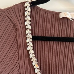 NWOT WAYF Maxi Brown Ribbed Dress with rhinestone around the scoop neck Med
