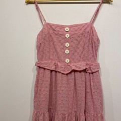 En Saison Tiered Button Front Ruffle Eyelet Midi Cottagecore Pink Medium