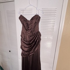 BABYBOO XL Brown Satin Strapless Cowl Neck Corset Lace-Up Ruched Maxi