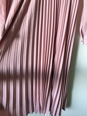 ABLETREE Pink Solid Collared Button Front Pleated Lined Dress