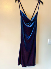 Miss Selfridge vintage Y2K Blue Velvet Cowl Neck two tone Strappy Slip Dress 12