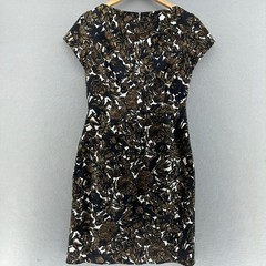 VTG Talbots Floral Print Stretch Dress Black Brown White SZ 8 Y2K Flowercore