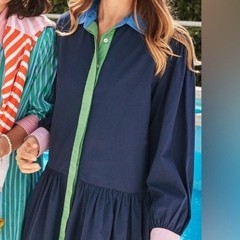 Addison BAY LANE Shirt DRESS MINI NEW$178 Dropwaist Blue Pink Green Preppy Large