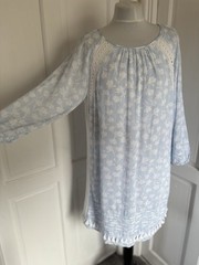 Mint Velvet Ladies Light Blue White Broderie Tassell Trim Summer Dress UK 16