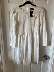 Roolee Dress Women’s Size Small White Tunic Lined Button Back 3/4 Sleeve Knee