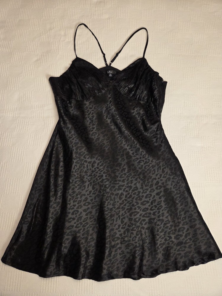 Lulus Black Cheetah Print Spaghetti Lined Mini Dress Size XL