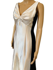 VTG JESSICA MCCLINTOCK White/Black Criss Cross Back Evening Gown Maxi Dress Sz 6