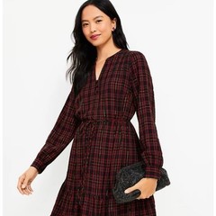 LOFT PLAID SHIMMERY FLOUNCE SWING DRESS SIZE LARGE PETITE