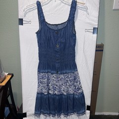 Bohemian Style Indigo Tiered Dress with Smocked Waist Size M, Size Tag Missing
