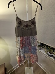 Young Threads Gravel Patchwork Strappy Floral Embroidered Mini Dress NWT Women L