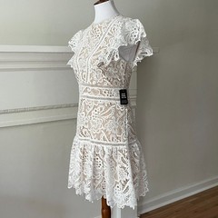 Womens Dress Small White Cocktail Party Boho Lace Bridal Cruise Semi Formal Hoco