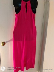 Raspberry Maxi Sundress Rib Pattern Back Ties Spaghetti Straps Small